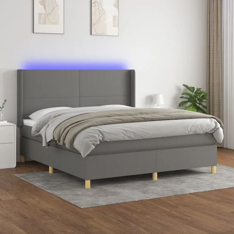 vidaXL Ramsäng med madrass & LED mörkgrå 180×200 cm tyg (#3430)