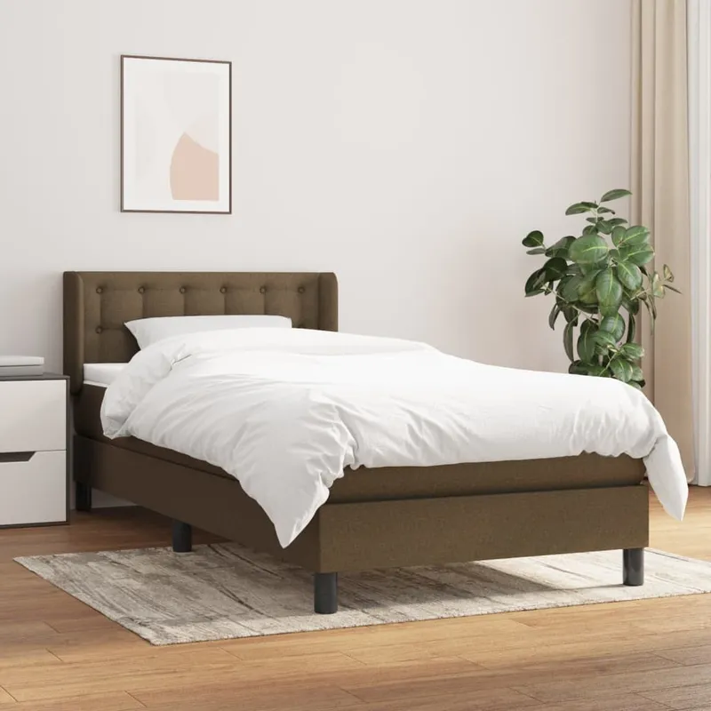 vidaXL Ramsäng med madrass mörkbrun 90×190 cm tyg (#7692)