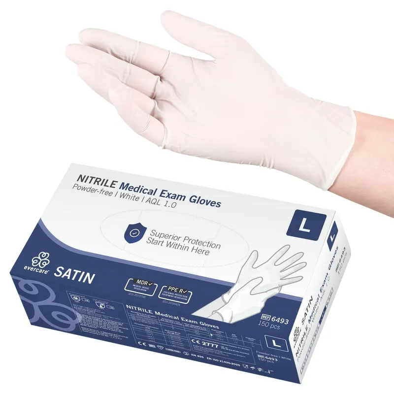 Handske us nitril evercare pf – L SATIN vit AQL 1,0 – 150 st