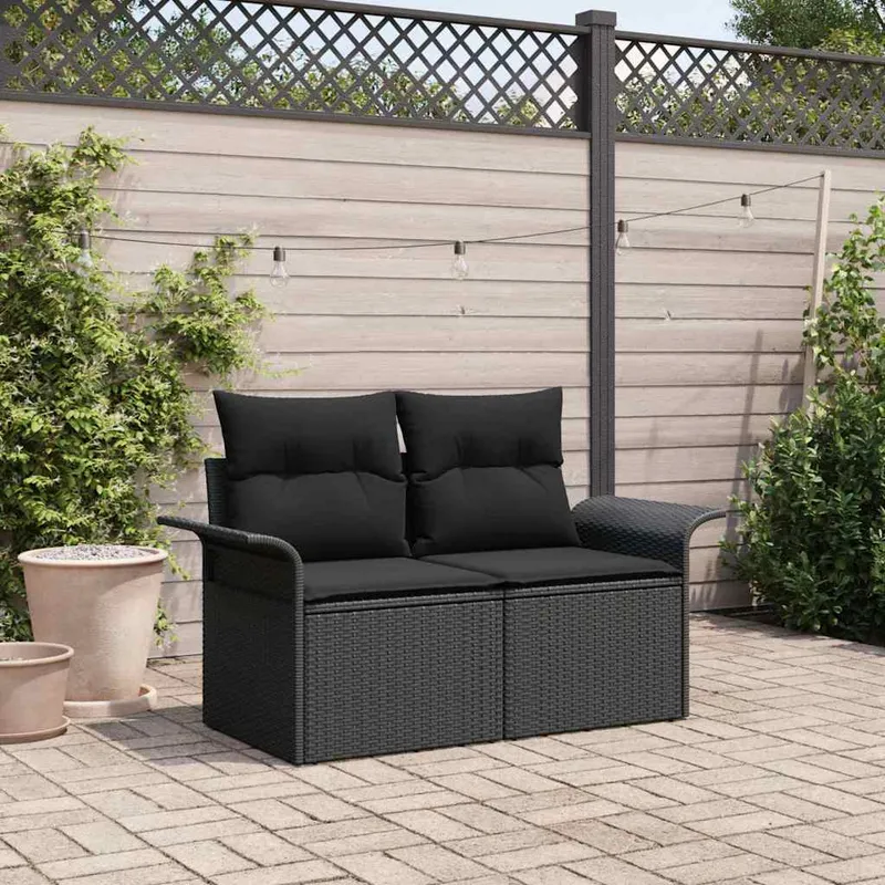 vidaXL Trädgårdsoffa med kudde Svart 141 x 62 x 69cm konstrotting (#8787)