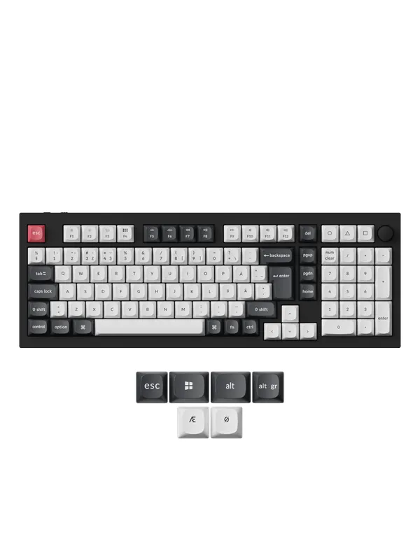 Keychron Q5 HE – Tangentbord – QMK anpassad, helt monterad ratt – 96% – bakgrundsbelyst – trådlös – USB, 2.4 GHz, Bluetooth 5.2 – QWERTY – Nordisk – tangentbrytare: Gateron Double-Rail Magnetic Nebula(Hot-swappable) – kolsvart