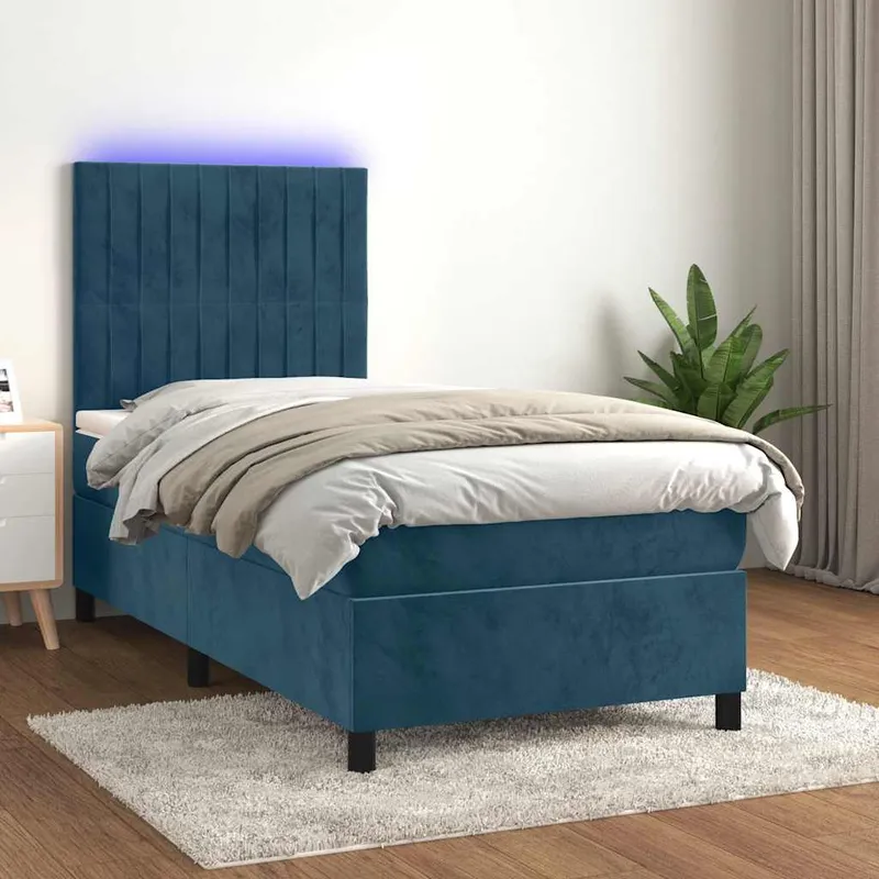 vidaXL Ramsäng med madrass & LED mörkblå 100×200 cm sammet (#7557)
