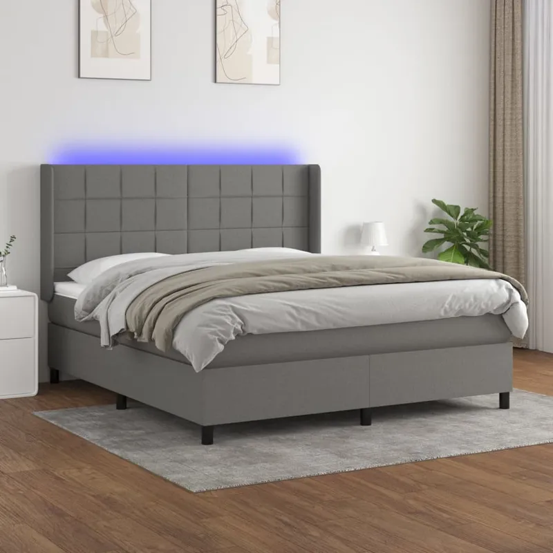 vidaXL Ramsäng med madrass & LED mörkgrå 180×200 cm tyg (#9433)