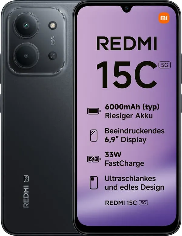 Xiaomi Redmi 15C 17,5 cm (6.9″) 5G USB Type-C 4 GB 128 GB 6000 mAh Svart