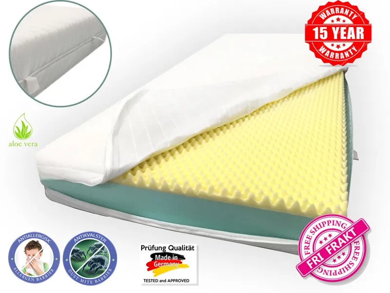 Dibapur ® Memory Relax: Memory ortopedisk madrass med avtagbart överdrag + kallt skum (hög densitet), 17 cm hög, överdrag i aloe vera, lätt att rengör (#2025)