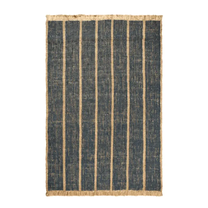 Ferm Living, Athens Handvävd Jutematta 200×300 cm - Natural/Ink Blue