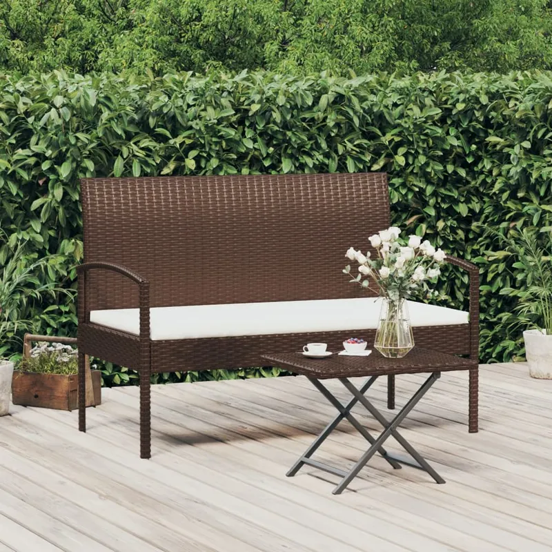 vidaXL Trädgårdsbänk med dyna brun 105 cm konstrotting