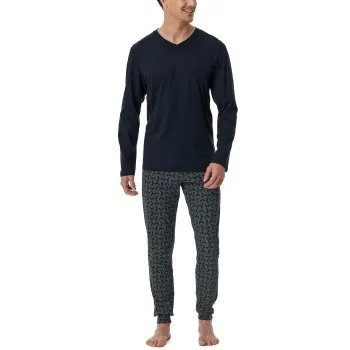 Schiesser Casual Essentials Long Sleeve Pyjamas Mörkblå bomull 56 Herr
