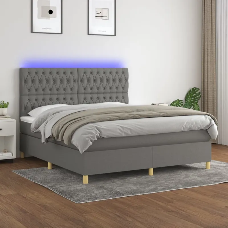 vidaXL Ramsäng med madrass & LED mörkgrå 180×200 cm tyg (#2187)