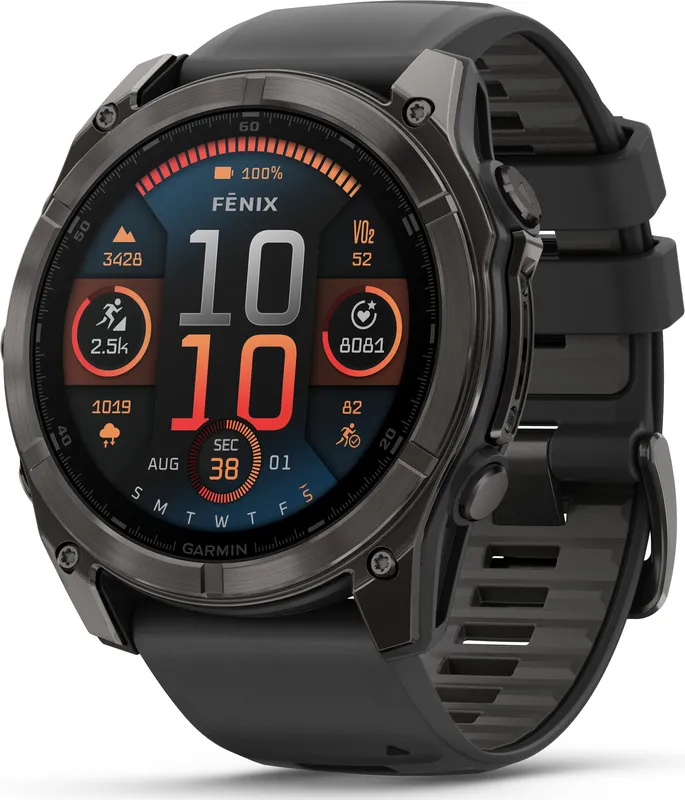 Garmin Fenix 8 Amoled 51mm, Sapphire Carbon Gray DLC Titanium – Black/Pebble Grey Silicone Strap