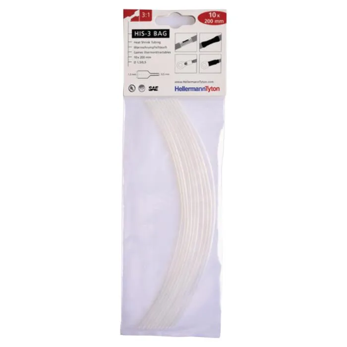 Hellermann Tyton HIS-3 Bag 1,5/0,5 Krympslang 1,5/0,5 x 200 mm, 10-pack Transparent