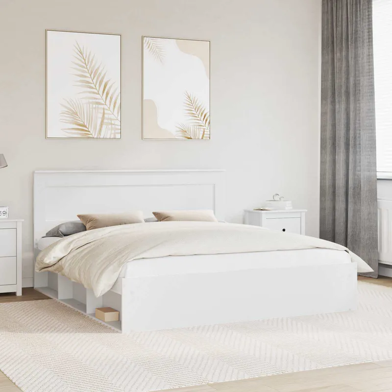 vidaXL Sängram med huvudgavel Vit 200 x 200 cm Massiv furu