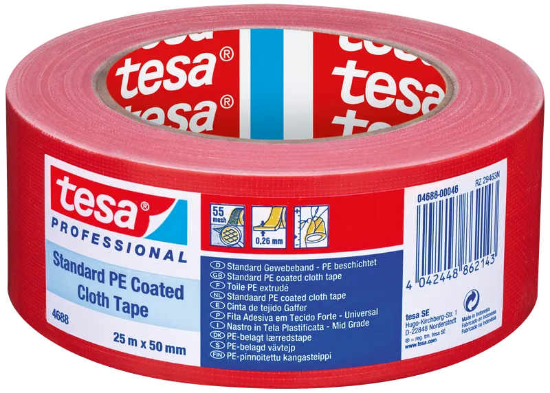 Tesa Gaffer reparationstejp 25m x 50mm röd vattentät tyg