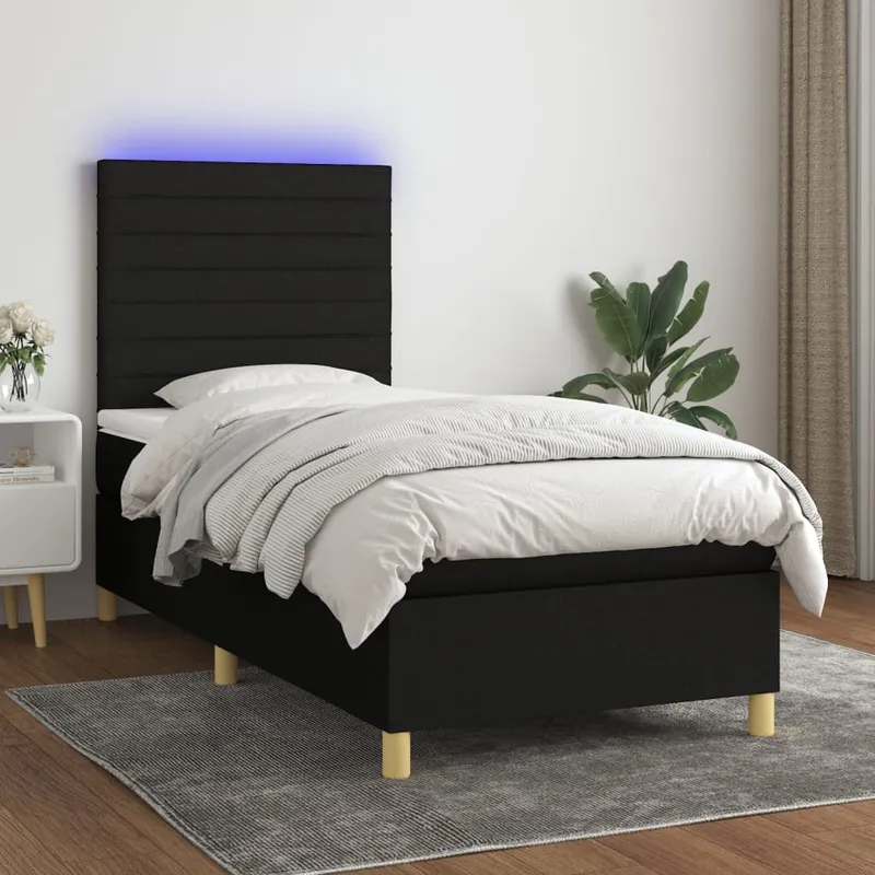 vidaXL Ramsäng med madrass & LED svart 80×200 cm tyg (#9958)