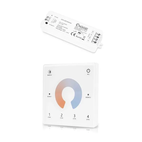 Fjärrkontroll för LED-list AGGE CCT Wall Mount Touch Panel 4-zones, RF 2.4 GHz, Fjärrkontroll + Styrdon