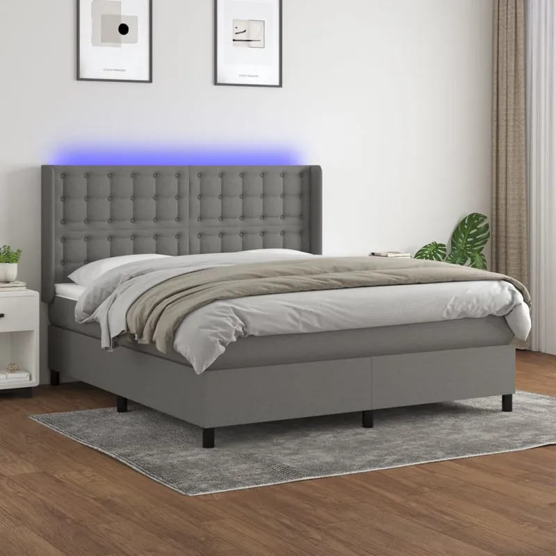 vidaXL Ramsäng med madrass & LED mörkgrå 180×200 cm tyg (#2631)