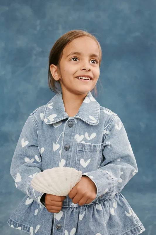 LIEWOOD Printed Denim Overshirt, Sweethearts/Light Blue Denim, 116