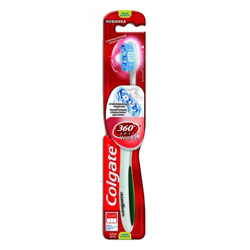 Colgate 360 Optic White Tandbørste – Medium – Grøn