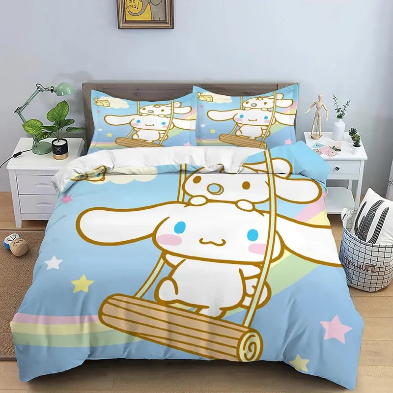 Sanrio Cinnamorolls Animasjonsderivater Sengetøysett Australia /Europa/USA Full Queen King Size Dyne Dynetrekk GS 135×200 CM (2pcs)