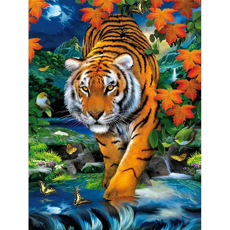 Diamantmålning Tigerskogsträd Diamantbroderi Hel rund borrkorsstygn 20X30CM