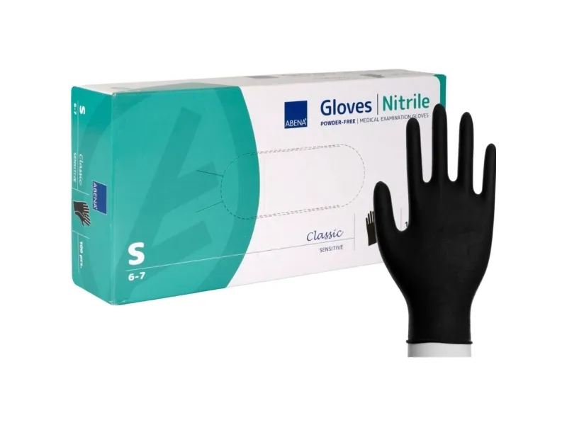 Undersökningshandske, ABENA Classic Sensitive, S, svart, nitril, puderfri – (100 st.)