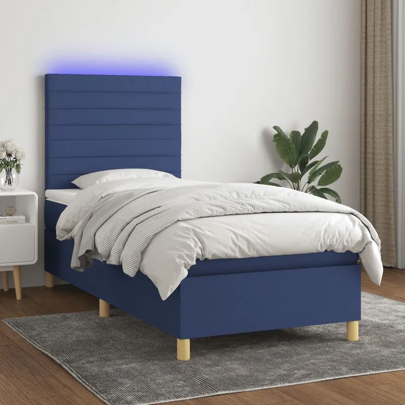 vidaXL Ramsäng med madrass & LED blå 100×200 cm tyg (#0237)