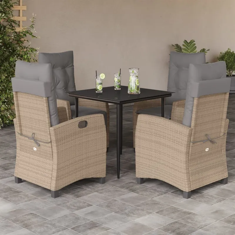 vidaXL Matgrupp för trädgården med dynor 5 delar mixbeige konstrotting (#5579)