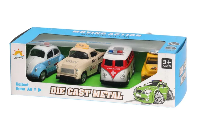 Retro Pull-back Bil 4-pack
