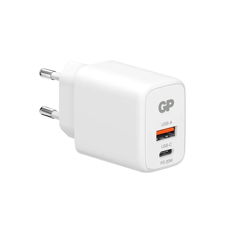 GP Batterier Wallcharger WM2B PD 20W USB-A + USB-C White