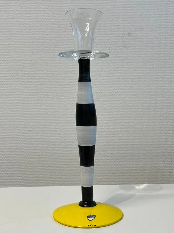 Orrefors – POLKA Clown – Ljusstake glas svart/gul Design Anne Nilsson