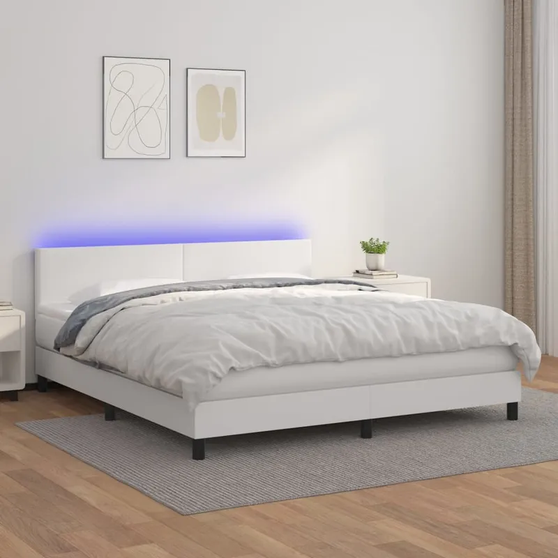vidaXL Ramsäng med madrass & LED vit 180×200 cm konstläder (#6422)