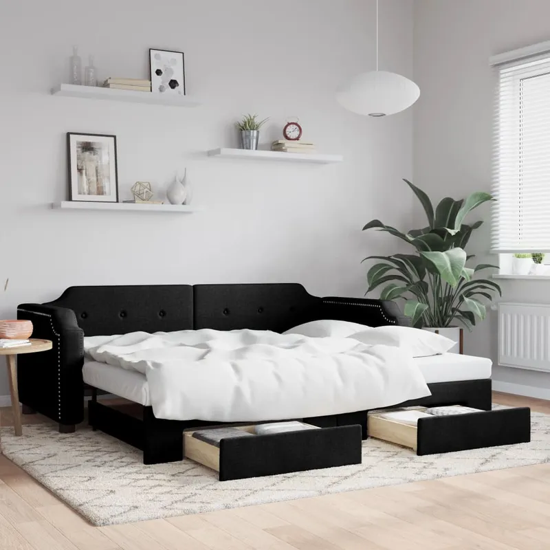 vidaXL Dagbädd utdragbar med lådor svart 90×200 cm tyg (#0463)