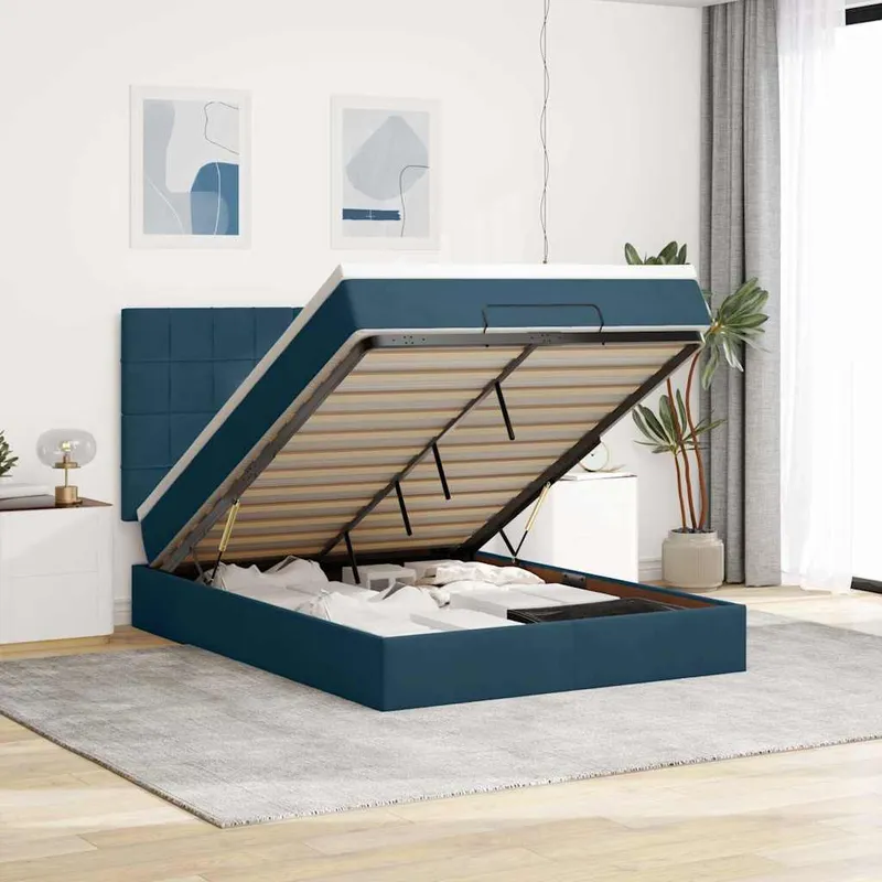 vidaXL Ottoman sängram med madrasser mörkblå 140×200 cm sammet (#1152)