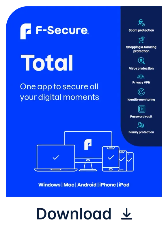 F-Secure Total – Abonnemangslicens (1 år) – 3 enheter – ESD – Android, iOS, Mac, Win