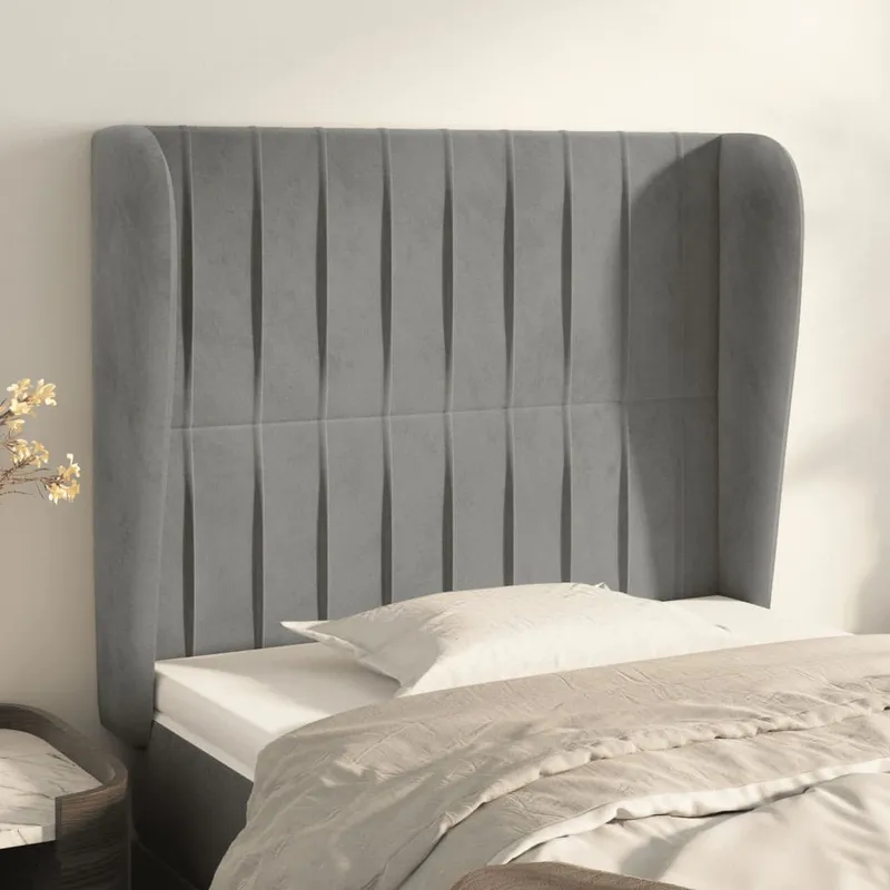 vidaXL Sänggavel med kanter ljusgrå 93x23x118/128 cm sammet (#0943)