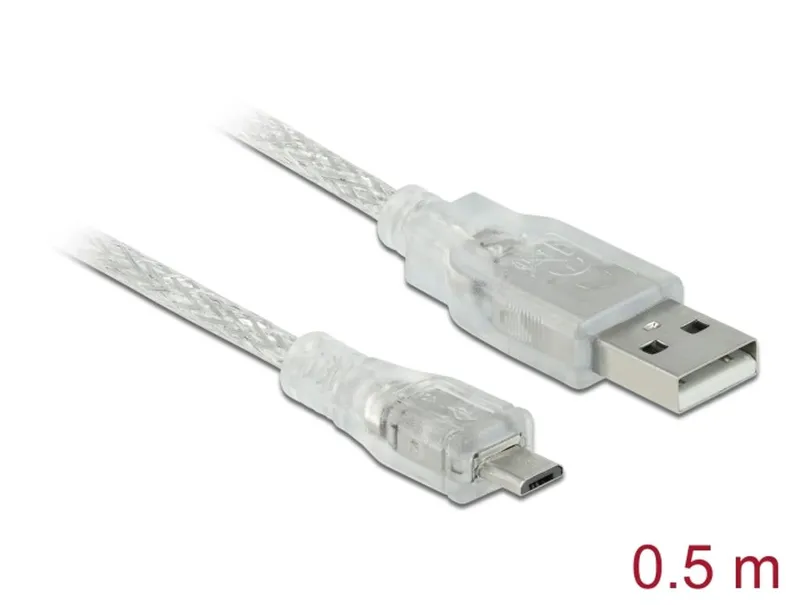 Delock USB-A 2.0-kabel hane till USB-B Micro-hane 0,5m – Transparent