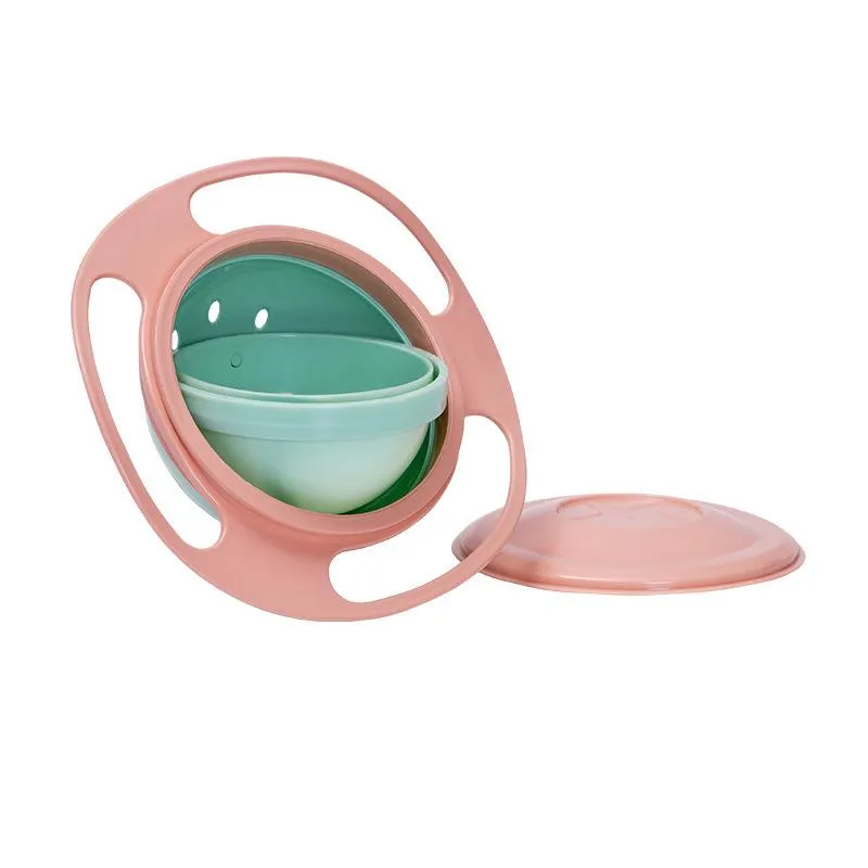 Barn Universal Gyro Bowl 360 Rotera Spillsäker Praktisk design Barn Roterande Balans Fasta matskålar Tallrik Bordsservis rosa
