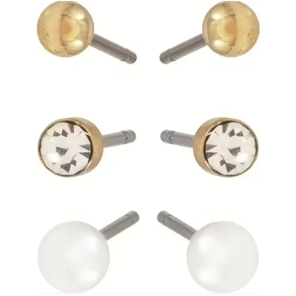 Dazzling J14 Earring Col 3-Pack W Bead Gold