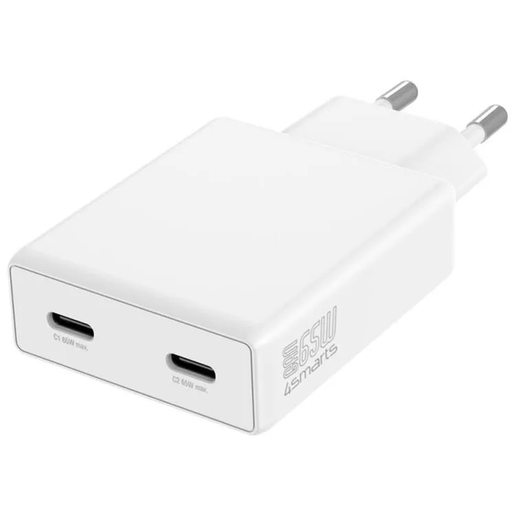 4smarts Snabbladdare 65W 2xUSB-C PDPlug Slim Dual – Vit