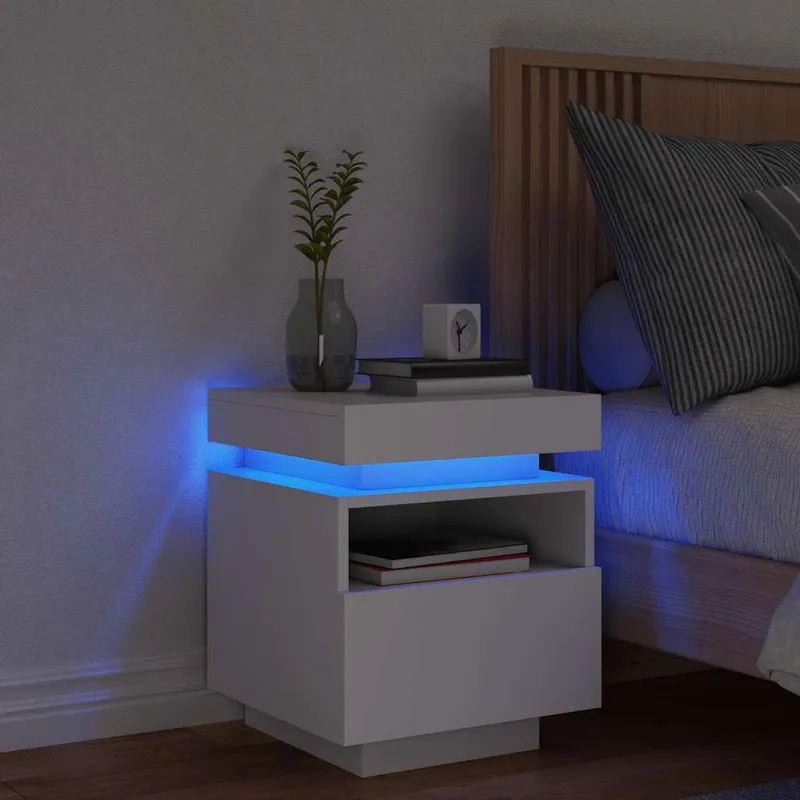 Vidaxl Sängbord med LED-belysning, Vit, 40X39X48,5 Cm