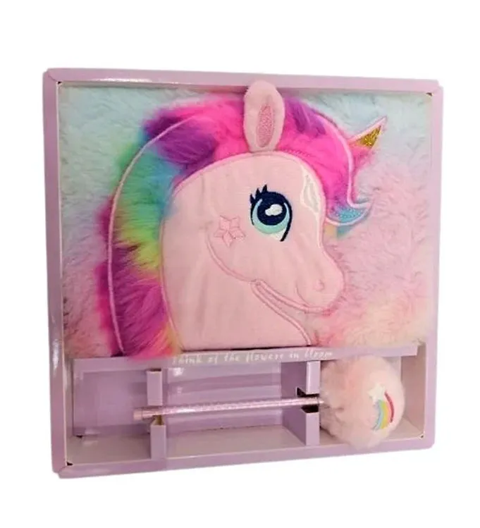 Hot Focus Anteckningsbok m. Pom-Pom-Penna - Unicorn Plys