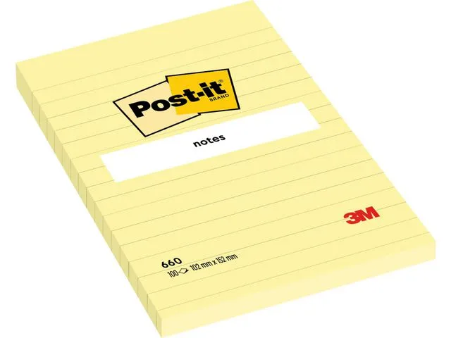 Post-it Large Notes Canary Yellow, gul, linjerede, 101 mm x 152 mm