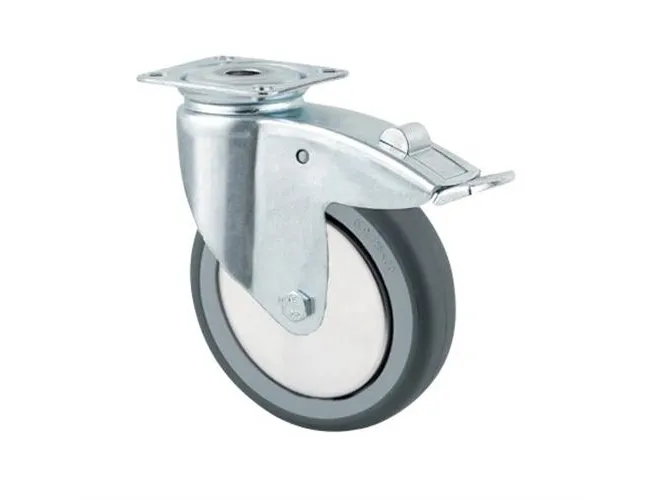 Tente 2477PJH075P40 Länkhjul termogummi, broms, platta 77x67 mm 75 mm