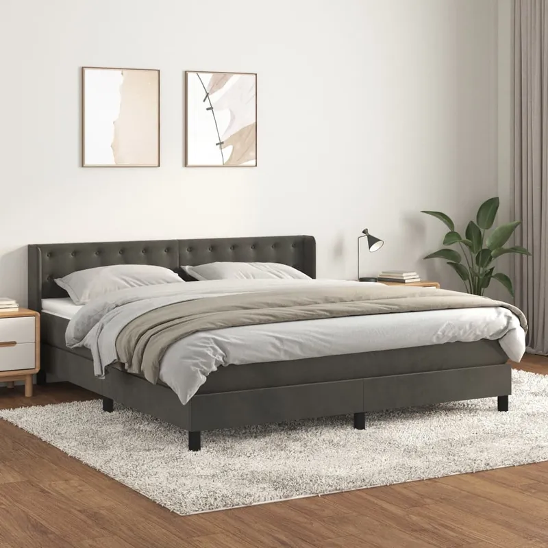 vidaXL Ramsäng med madrass mörkgrå 180×200 cm sammet (#9879)