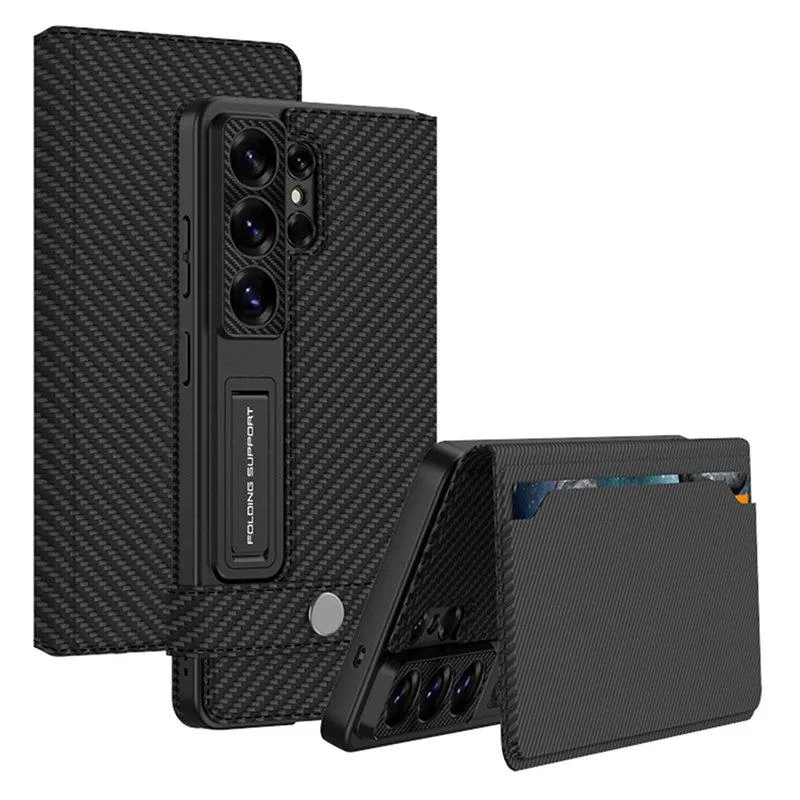 GKK Mobilfodral för Samsung Galaxy S26 Ultra Konstläder Kickstand – Kolfiber