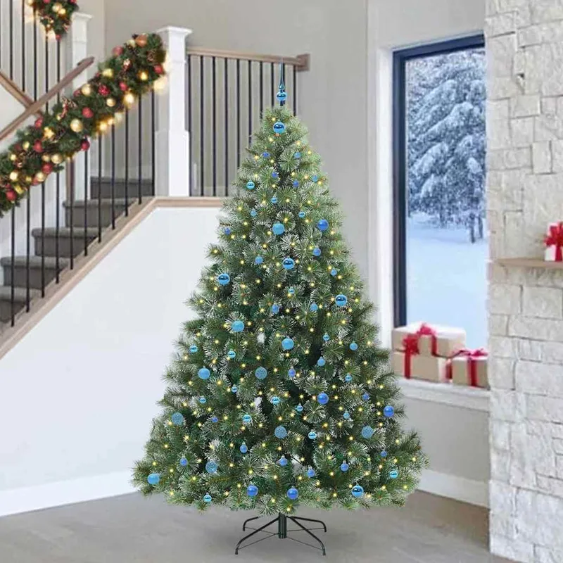 vidaXL Konstgjord julgran med 300 LED-lampor Grön 240 cm PE och PVC (#8417)