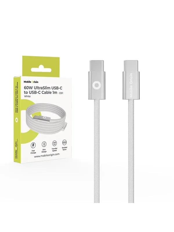 Mobile Origin CB11 60W UltraSlim USB-C to USB-C Cable 1m - White
