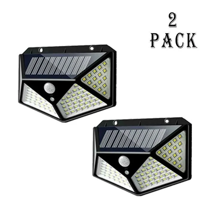 Solarlampa vägglampa – 2-pack – 100 LED – Vattentät – Trådlös – Trädgård