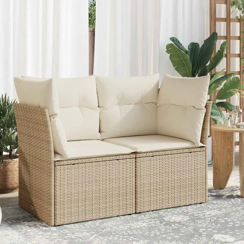 vidaXL Trädgårdssoffa 2-sits med dynor konstrotting beige (#4373)