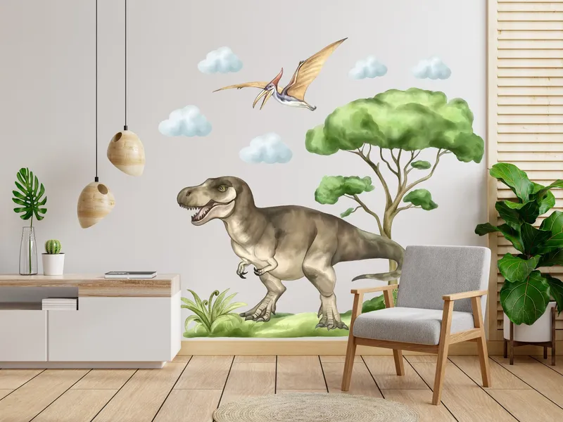 Väggdekal – Pteranodon och Tyrannosaurus Rex